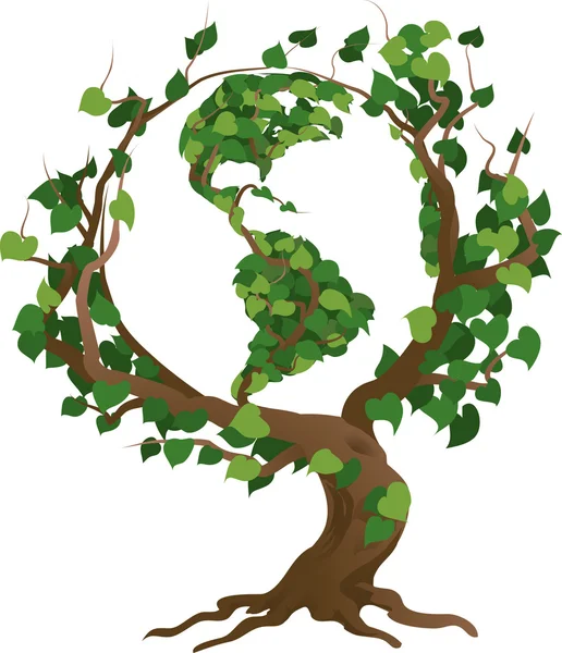 Ilustración de vector de árbol mundo verde — Archivo Imágenes Vectoriales
