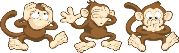N'entendez pas le mal, ne voyez pas le mal, ne parlez pas de mauvais singes illustration — Image vectorielle