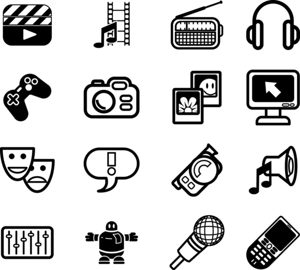 Symbole für verschiedene Arten von Medien — Stockvektor