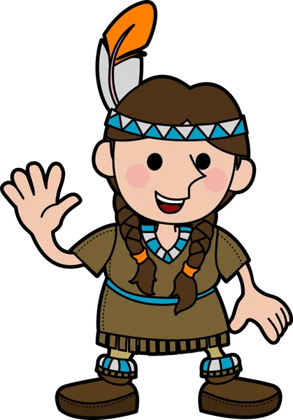 Ilustración de chica en traje de nativo americano — Vector de stock