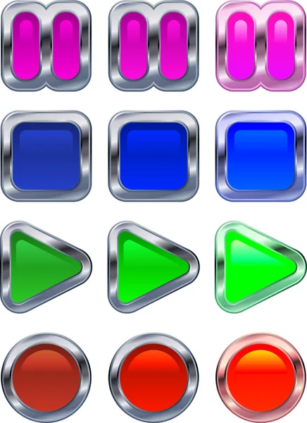 Shiny metallic glowing control panel buttons — Stock Vector