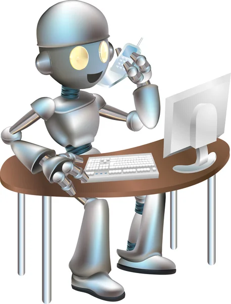 Illustration of robot sitting at desk — Stock Vector