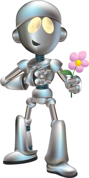 Illustration of love struck robot with flower — Stock Vector