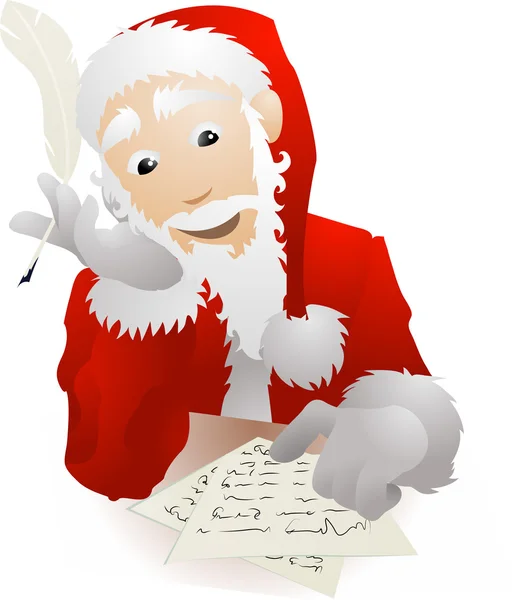 Weihnachtsmann checkt seine Weihnachtsliste oder antwortet Kindern — Stockvektor