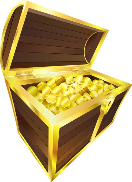 Illustration of treasure chest containing gold coins — Stock Vector