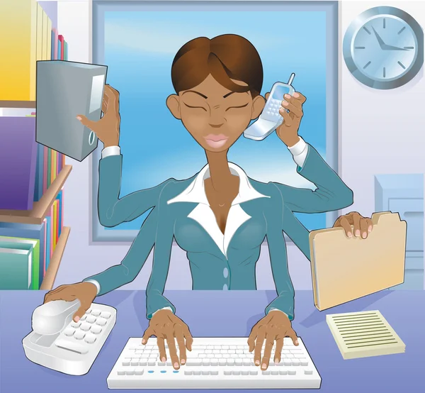 Business woman multi-tasking — Stock Vector
