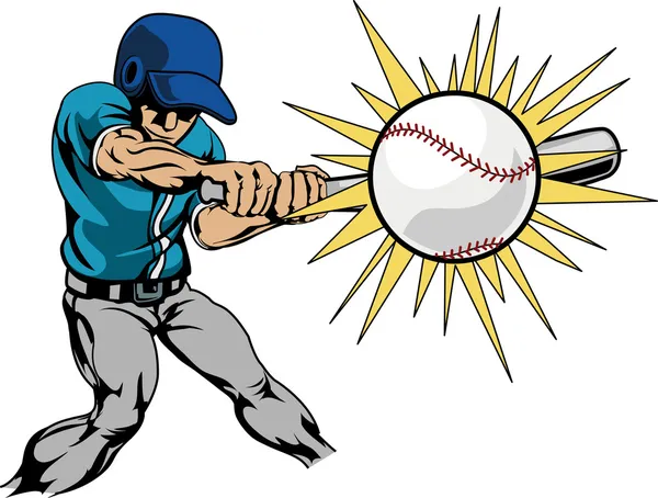 Иллюстрация бейсболиста, бьющего бейсбол — стоковый вектор