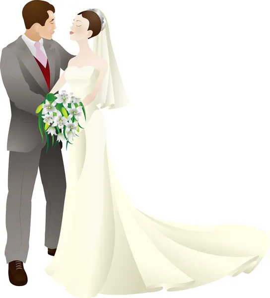 Bruid en bruidegom in liefde huwelijk vectorillustratie — Stockvector