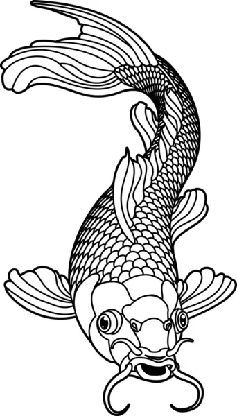 Carpa Koi peixe preto e branco — Vetor de Stock