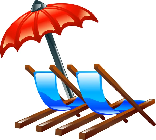 Sillas de cubierta o playa y sombrilla — Vector de stock