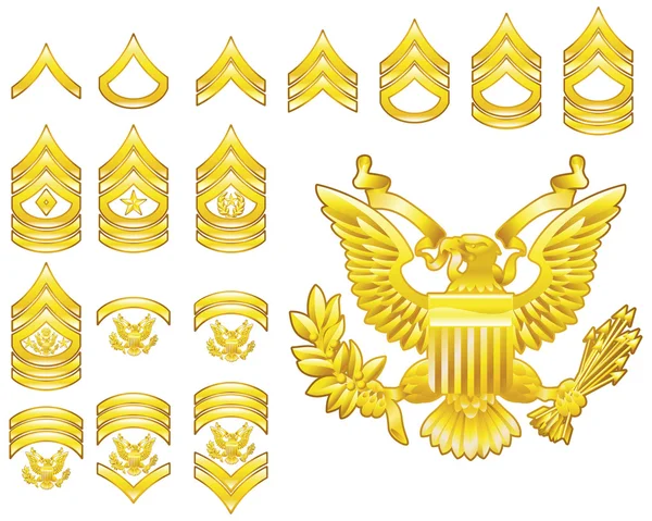 Exército americano alistou ícones de insígnias de patente — Vetor de Stock