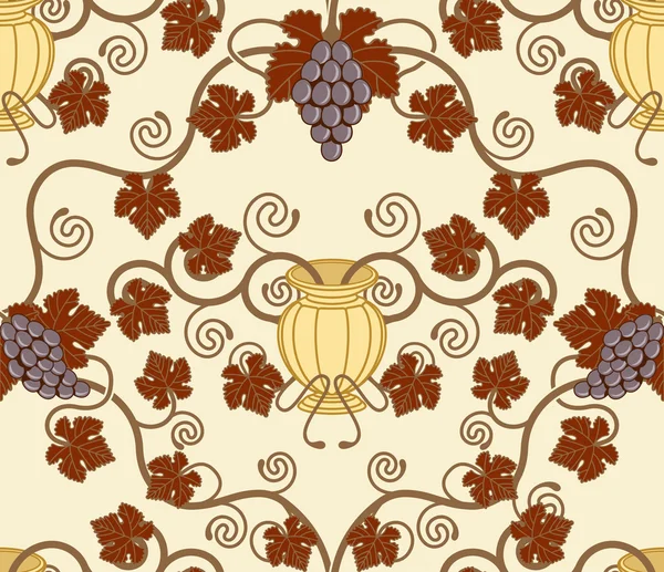 Красивый лист виноградной лозы и урны бесшовный дизайн плитки — стоковый вектор