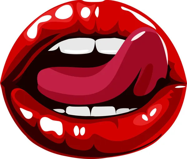 Licking sexy red lips illustration — Stock Vector