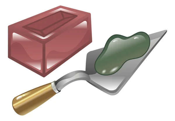 Ilustración de mortero y paleta de ladrillo — Vector de stock