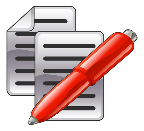 Fényes piros tollat és dokumentumok — Stock Vector