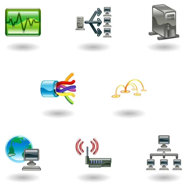 Hochglanz-Icon-Set für Computernetzwerke — Stockvektor
