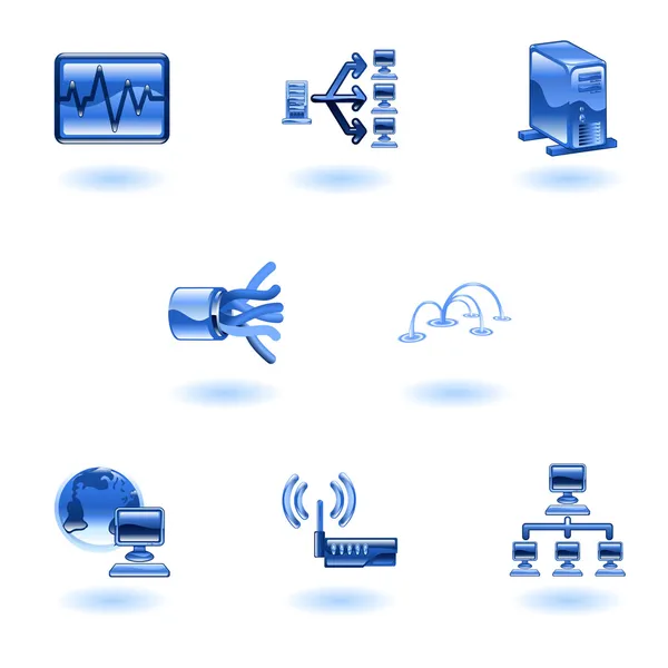 Glossy Computer Network Icon Set — Stock Vector