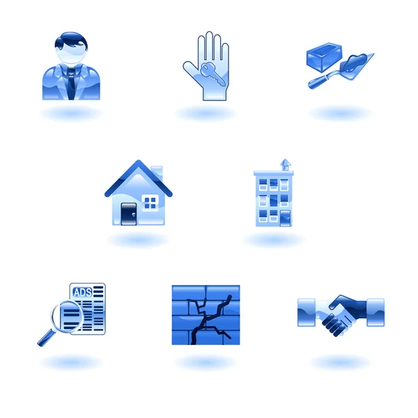 Blue Shiny Real Estate Icons — Stock Vector