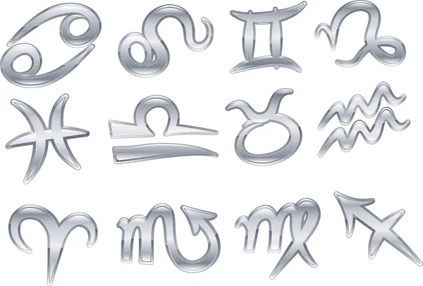 Glossy metallic zodiac symbols — Stockvector