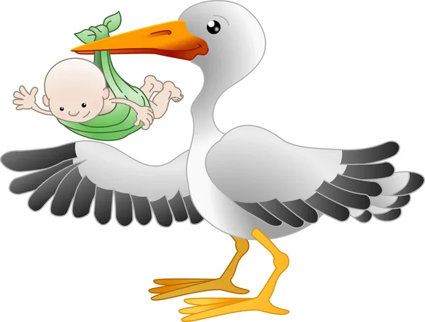 Stork with a newborn baby — Stock Vector