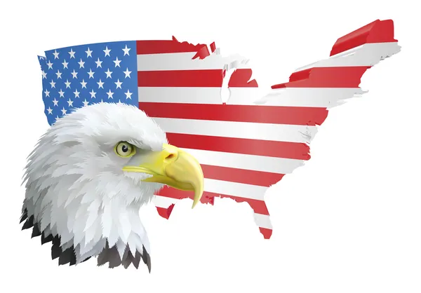 愛国心が強いアメリカ人ワシおよび旗 — ストックベクタ