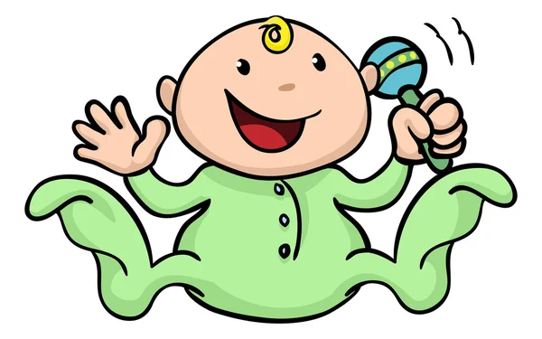Happy cute baby playing with rattle — Stock Vector