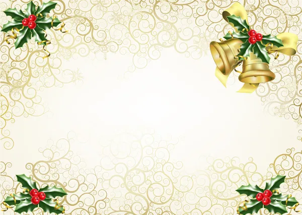 Holly and bells christmas background — стоковый вектор
