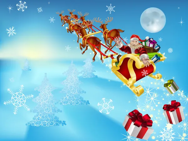 Santa in his sleigh — Stock Vector