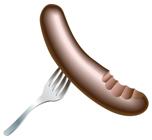 Illustration de savoureuse saucisse avec morsure manquante sur la fourchette — Image vectorielle