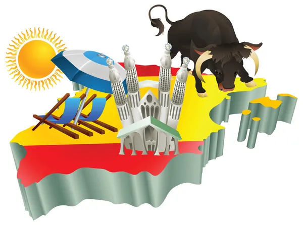 Illustration Attractions touristiques espagnoles en Espagne — Image vectorielle