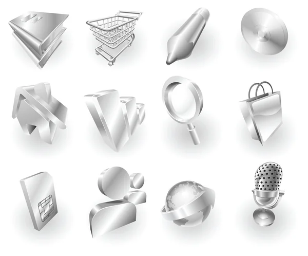 Metal metallic web and application icon set — Stock Vector