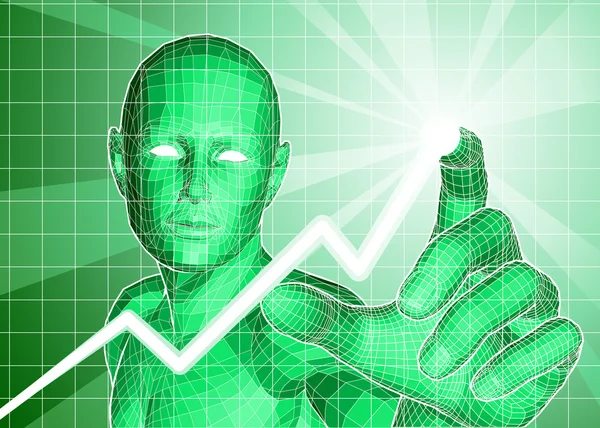 Figura futurista traçando tendência ascendente no gráfico — Vetor de Stock