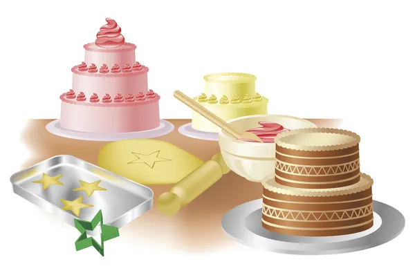 烘焙蛋糕和饼干 — 图库矢量图片
