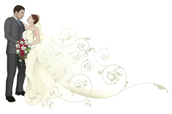 新娘和新郎拥抱的背景图案 — 图库矢量图片