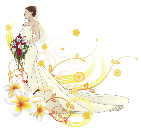 아름 다운 신부 웨딩 드레스 꽃 배경 — 스톡 벡터