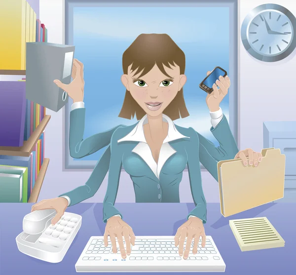 Business donna multitasking illustrazione — Vettoriale Stock