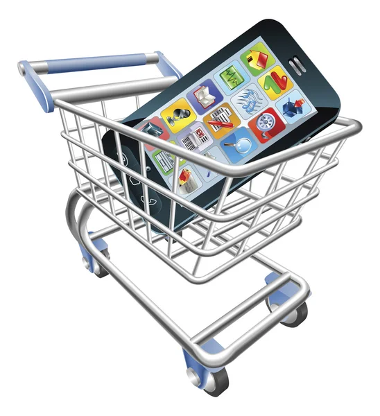 Akıllı telefon alışveriş sepeti kavramı — Stok Vektör