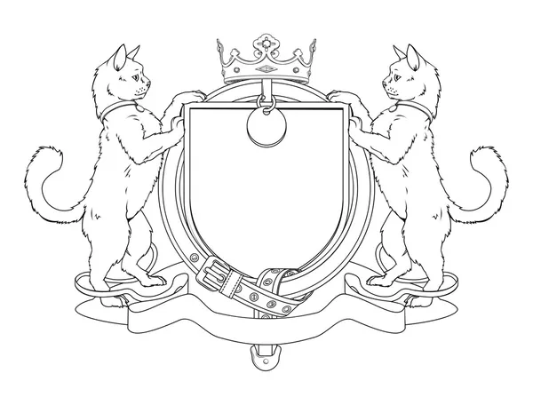 猫ペット紋章入りの盾の紋章 — ストックベクタ