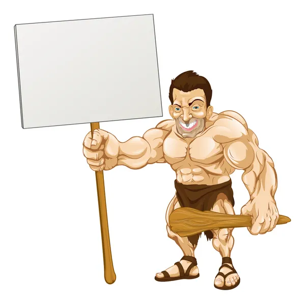 Caveman tenant signe dessin animé — Image vectorielle