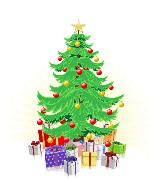Árvore de natal e presentes ilustração — Vetor de Stock