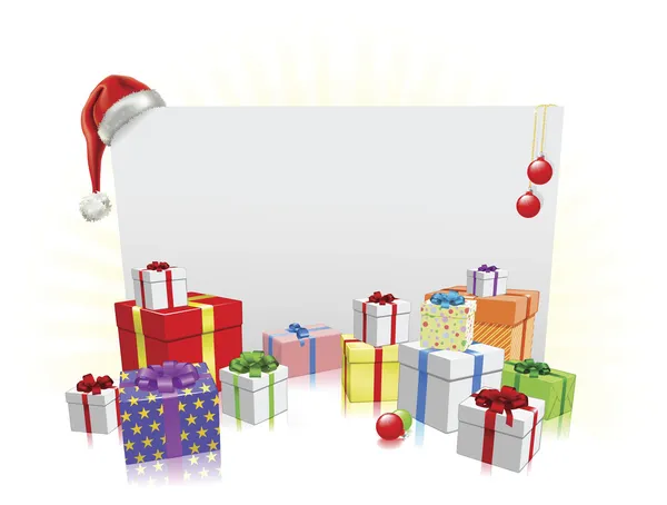 Χριστουγεννιάτικα δώρα και σημάδι έννοια — Διανυσματικό Αρχείο