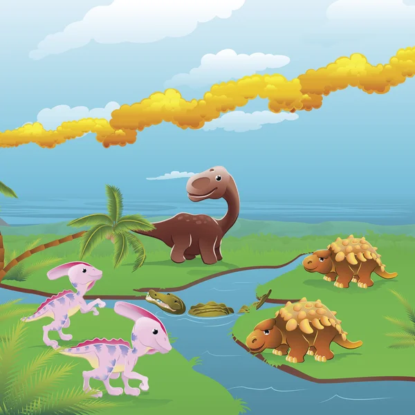 Cartoon dinosaurussen scène. — Stockvector
