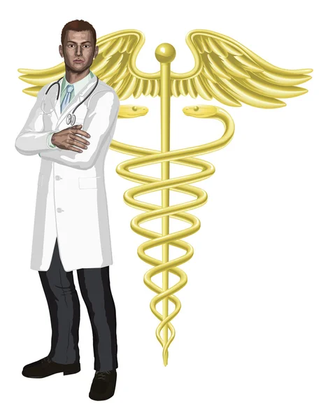 Arzt und Caduceus Symbolbild — Stockvektor