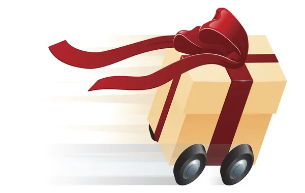 Fast Present Gift on Wheels Concept — Stock Vector