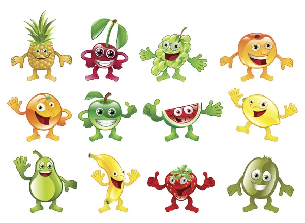 Renkli meyve karakter maskotlar kümesi — Stok Vektör