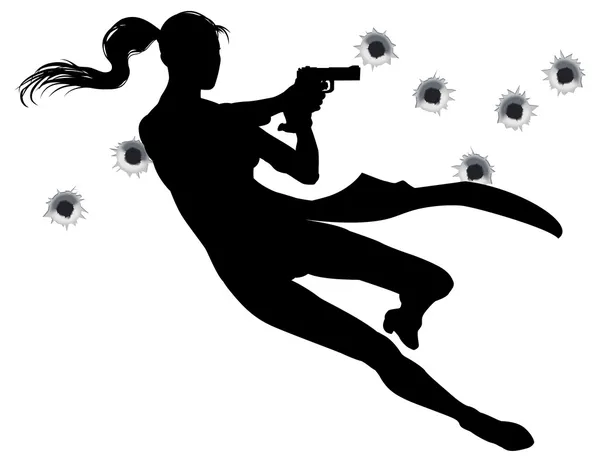 Gunfight action woman — Stock Vector