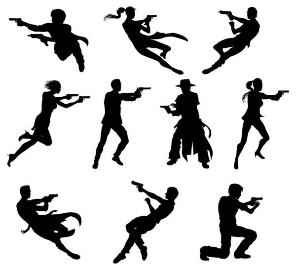 Shoot out silhouettes — Stock Vector