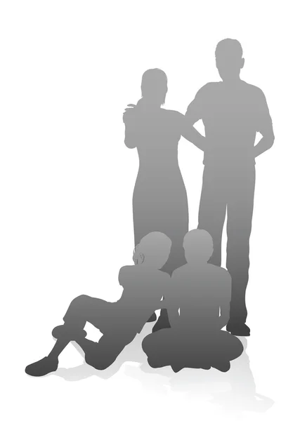 Familie in zeer gedetailleerde silhouetten — Stockvector