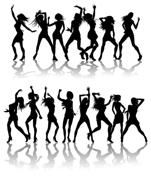 Gyönyörű női tánc sziluettek — Stock Vector