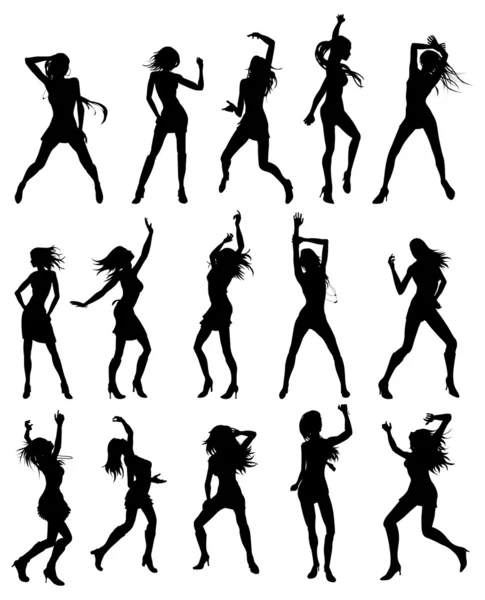 Piękne kobiety, taniec sylwetki — Wektor stockowy